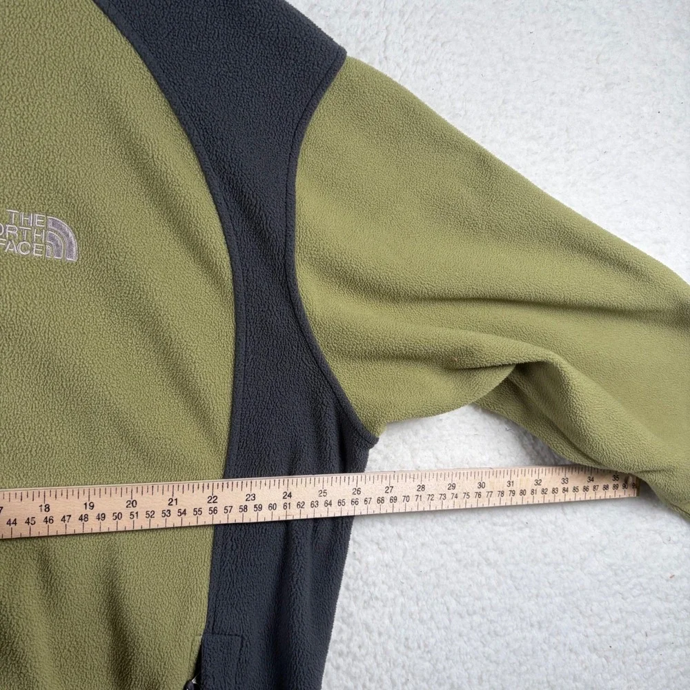The North Face Mens XL Full Zip Thermal Fleece Jacket Olive Green Gray Hiking
